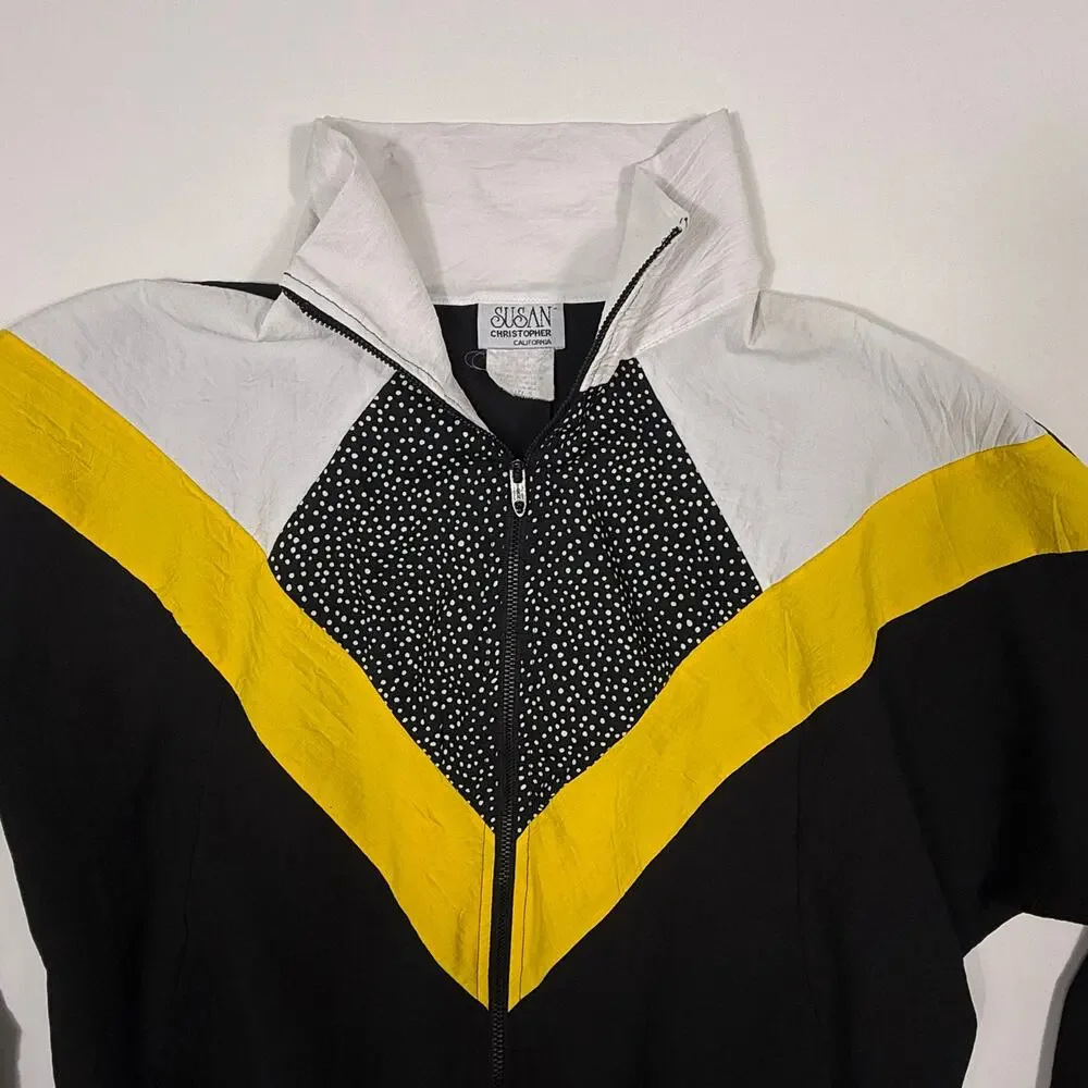 Vintage Susan Christopher Windbreaker Jacket‎ Colorblock Polka Dot USA S